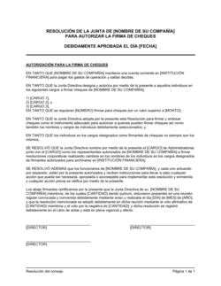 Business-in-a-Box's Resolución del directorio para autorizar la firma de cheques