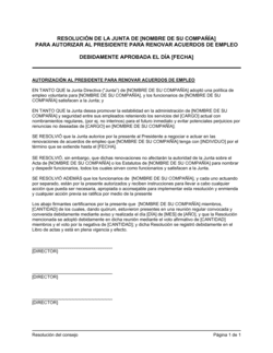 Business-in-a-Box's Resolución del directorio para autorizar la renovación de contratos