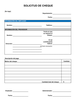 Business-in-a-Box's Formulario de solicitud de cheque