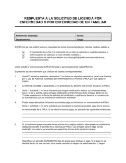 Respuesta a solicitud del empleado acerca de licencias familiares o por enfermedad