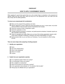 Checklist How to Apply Government Grants