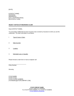 Business-in-a-Box's Notice of Insurance Claim Template