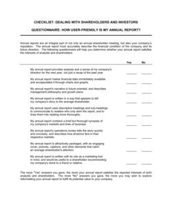 Checklist Dealing with Shareholders and Investors