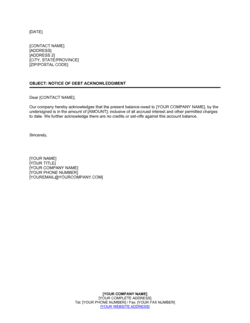 Business-in-a-Box's Notice of Debt Acknowledgment Template
