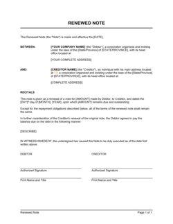 Business-in-a-Box's Renewed Note Template