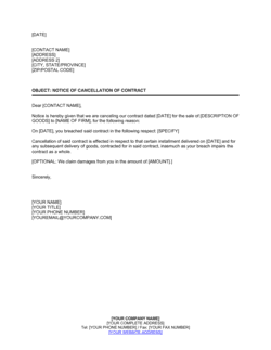 Business-in-a-Box's Notice of Cancellation of Contract Template