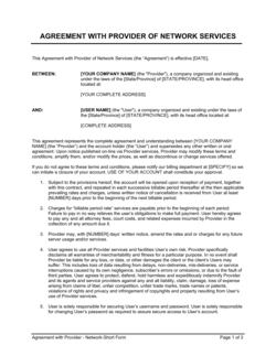 Business-in-a-Box's Agreement with Provider of Network Services Template