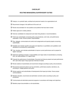 Checklist Routine Managerial Duties