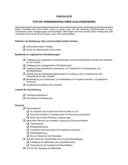 Checkliste für die Vereinbarung über Auslagerungen