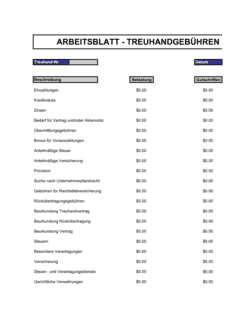 Business-in-a-Box's Arbeitsblatt - Treuhandgebühren