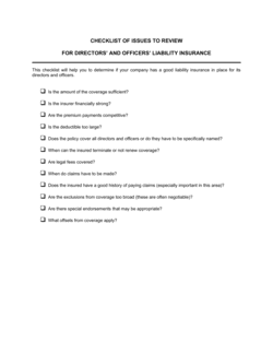 Business-in-a-Box's Checklist Directors and Officers Insurance Template