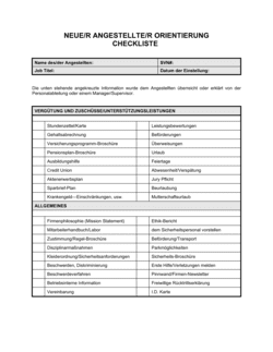 Neue r Angestellte_r Orientierung Checkliste