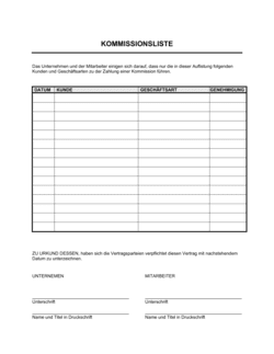 Business-in-a-Box's Kommissionsliste Template