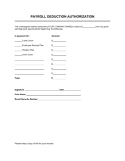 Business-in-a-Box's Payroll Deduction Authorization Template