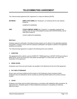 Business-in-a-Box's Telecommuting Agreement Template