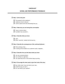 Business-in-a-Box's Checklist Giving Job Performance Feedback Template