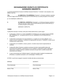 Business-in-a-Box's Dichiarazione giurata di certificato azionario smarrito, rubato o distrutto