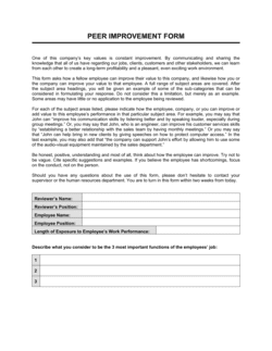 Business-in-a-Box's Peer Improvement Form Template