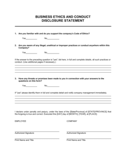 Business-in-a-Box's Business Ethics and Conduct Disclosure Statement Template