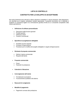 Checklist Contratto per lo sviluppo del software