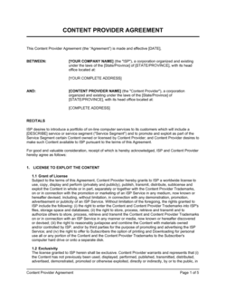 Business-in-a-Box's Content Provider Agreement Template