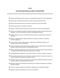 Lista routine manageriali e compiti supervisore