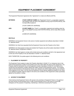 Equipment Placement Agreement
