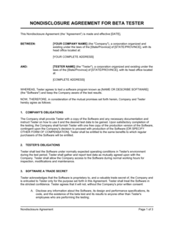 Business-in-a-Box's Non-Disclosure Agreement Beta Tester Template