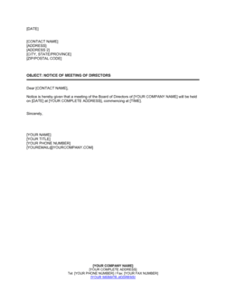 Business-in-a-Box's Notice of Meeting of Directors Template