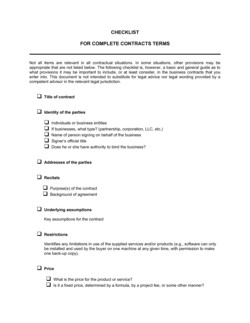 Business-in-a-Box's Checklist Contract Terms and Provisions Template