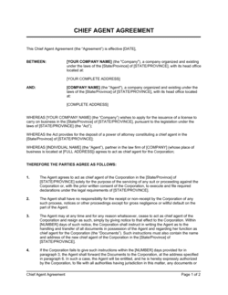 Business-in-a-Box's Chief Agent Agreement Short Form Template