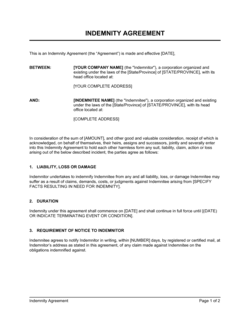 Business-in-a-Box's Indemnity Agreement Template