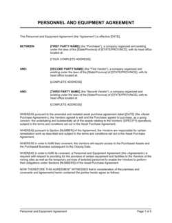 Personnel and Equipment Agreement