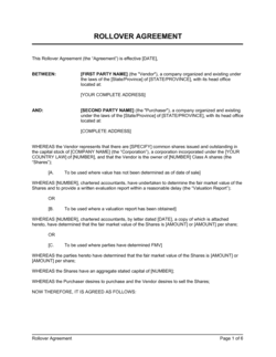 Business-in-a-Box's Rollover Agreement Many Value Provision Options Template