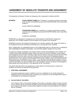 Business-in-a-Box's Agreement of Absolute Transfer and Assignment Template
