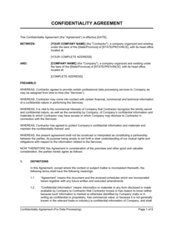 Business-in-a-Box's Confidentiality Agreement (Data Processing Services) Template