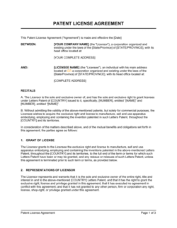 Business-in-a-Box's Patent License Agreement Template
