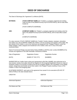 Business-in-a-Box's Deed of Discharge Template