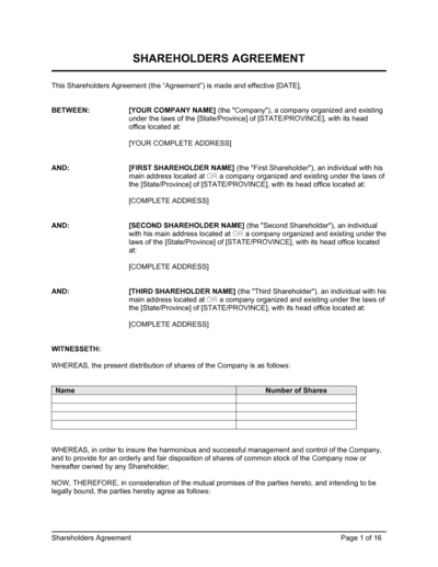 Business-in-a-Box's Shareholders Agreement Template