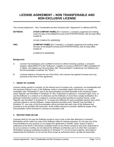 Business-in-a-Box's License Agreement NonTransferable and Non Exclusive License Template