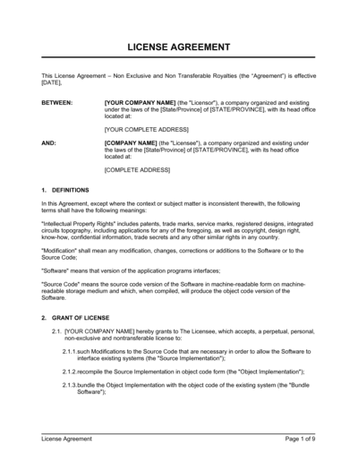 Business-in-a-Box's License Agreement Non Exclusive and Non Transferable_Royalties Template