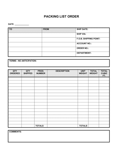 Business-in-a-Box's Packing List of Order Template
