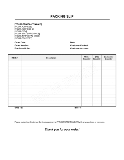 Business-in-a-Box's Packing Slip Template
