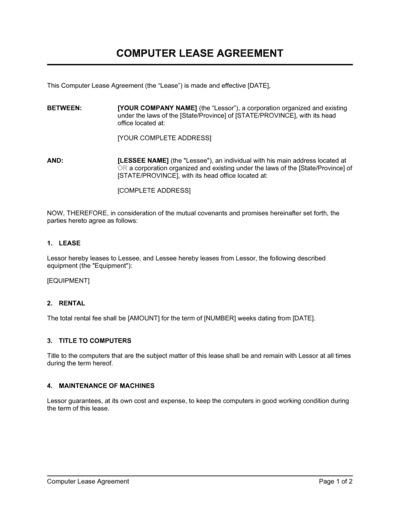 Business-in-a-Box's Computer Lease Agreement Template