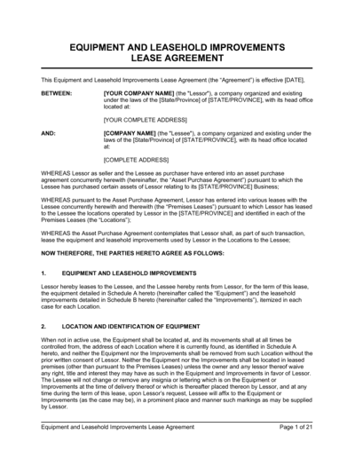 Business-in-a-Box's Equipment and Leasehold Improvements Lease Agreement Long Template