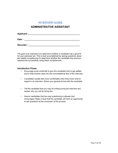 Business-in-a-Box's Interview Guide Administrative Assistant Template