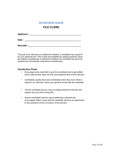 Business-in-a-Box's Interview Guide File Clerk Template