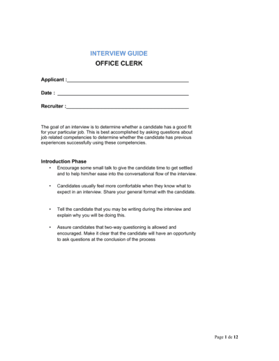 Business-in-a-Box's Interview Guide Office Clerk Template
