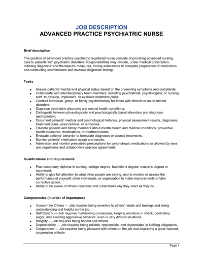 Business-in-a-Box's Advanced Practice Psychiatric Registered Nurse Job Description Template
