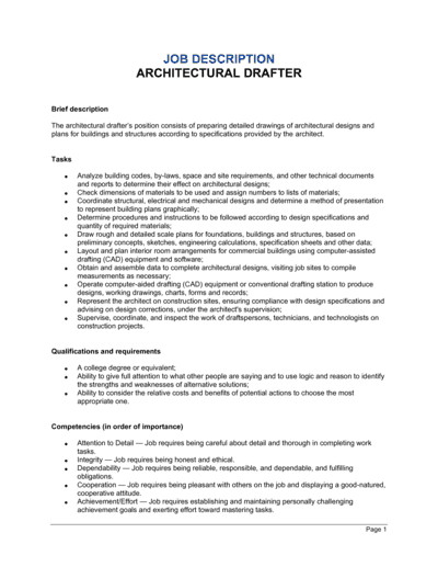Business-in-a-Box's Architectural Drafter Job Description Template